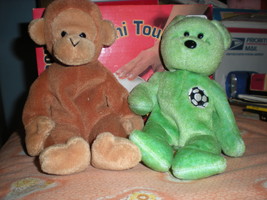 Beanie Babies Green Bear and Brown Monkey - $10.00