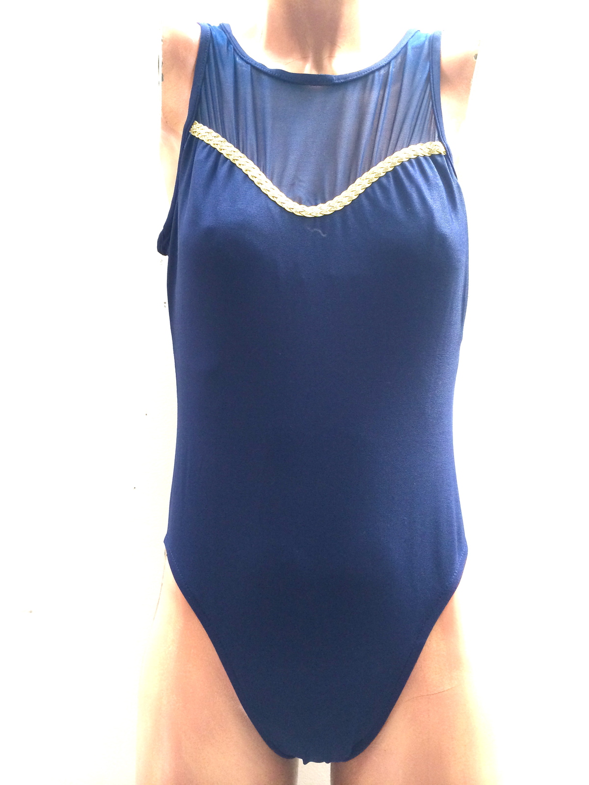 Kathy Ireland Navy Blue Gold One Piece Bathing Suit Authentic Vintage ...