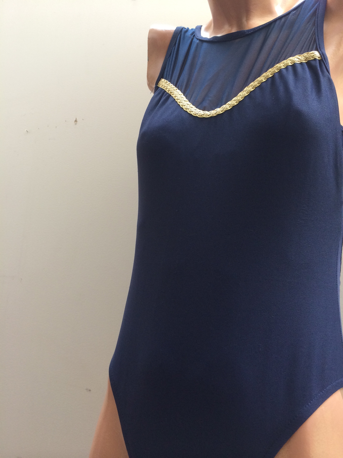 Kathy Ireland Navy Blue Gold One Piece Bathing Suit Authentic Vintage