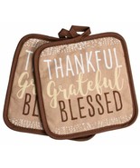 2 Same Printed Kitchen Pot Holders (7&quot;x7&#39;) THANKFUL, GRATEFUL, BLESSED,b... - $7.91