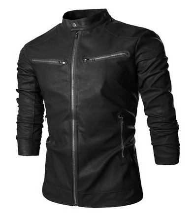 Mens slim fit fashion leather jacket, Men black fashion leather jacket ...