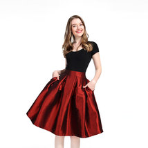 BURGUNDY A-Line MAXI Ruffle Skirt Outfit Taffeta Party Skirt High Waisted Plus image 4