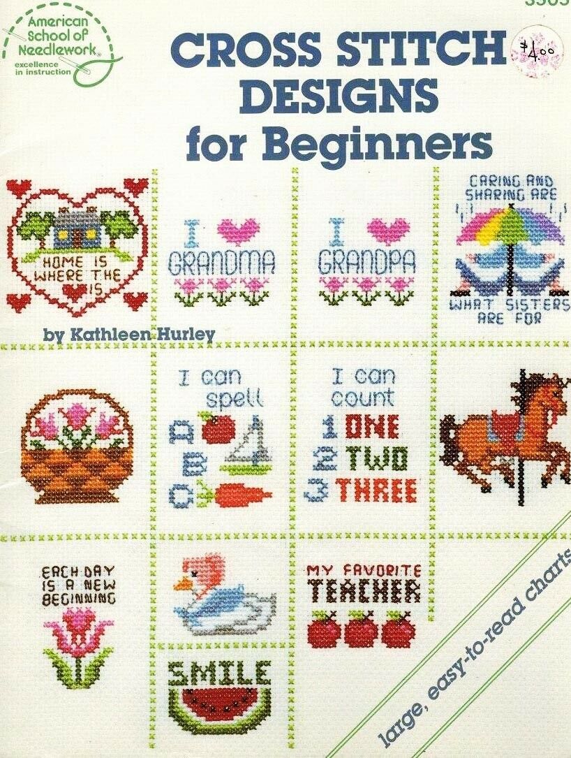 American School of Needlework Cross Stitch Designs for Beginners Colorful Charts - $3.95