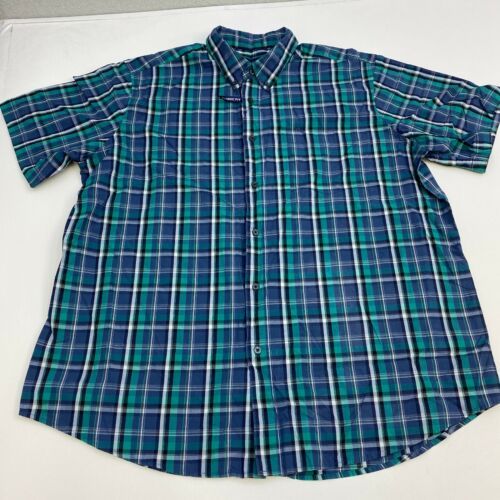 Basic Editions Button Up Shirt Mens 2XLT XXLT Blue Teal White Classic ...