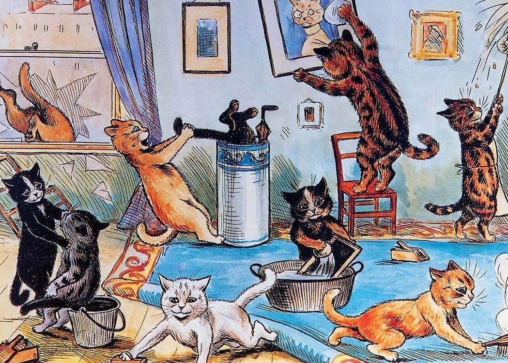 Cats trashing their house owners away cat Louis Wain art 5 x 7 reprint ...