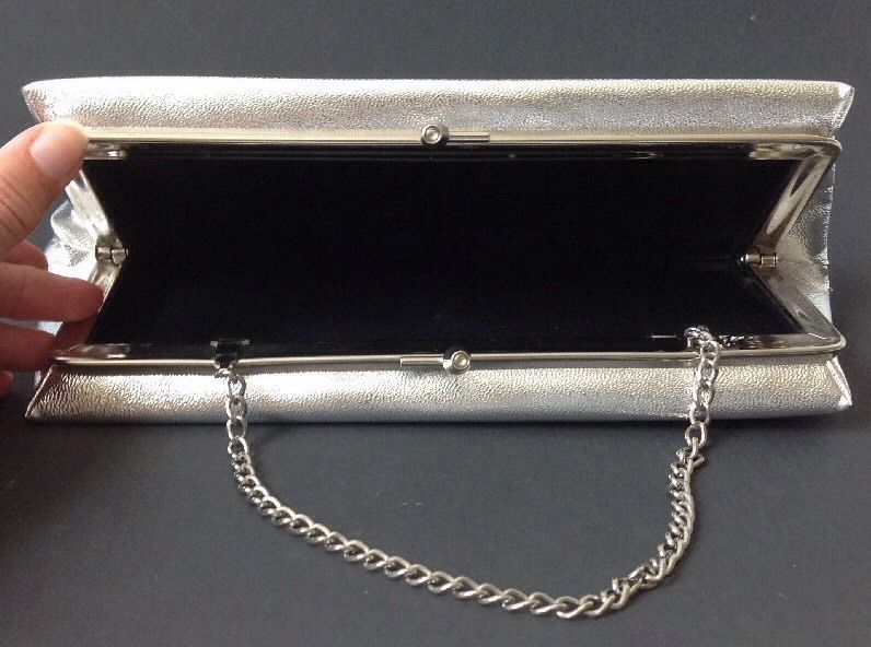 Vintage Silver Metallic Clutch Purse Handbag w Chain Strap Evening Bag Prom - Bags, Handbags & Cases