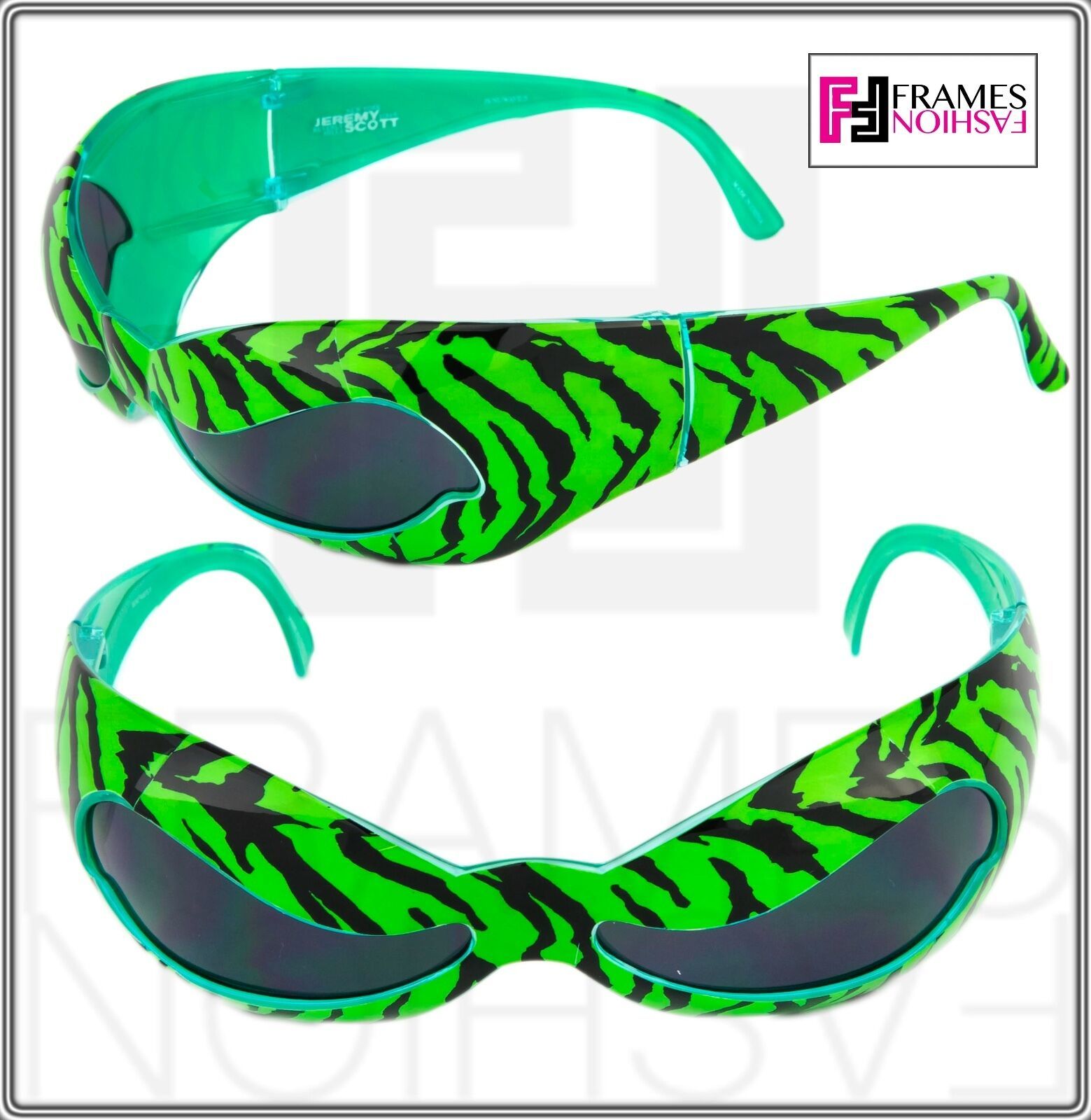 LINDA FARROW Jeremy Scott Superhero Green Zebra Wave Mask NUWAVE Sunglasses