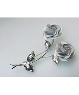 Vintage STERLING Silver FLOWER Floral BROOCH Pin - 2 1/4 inches - FREE SHIPPING - £31.79 GBP