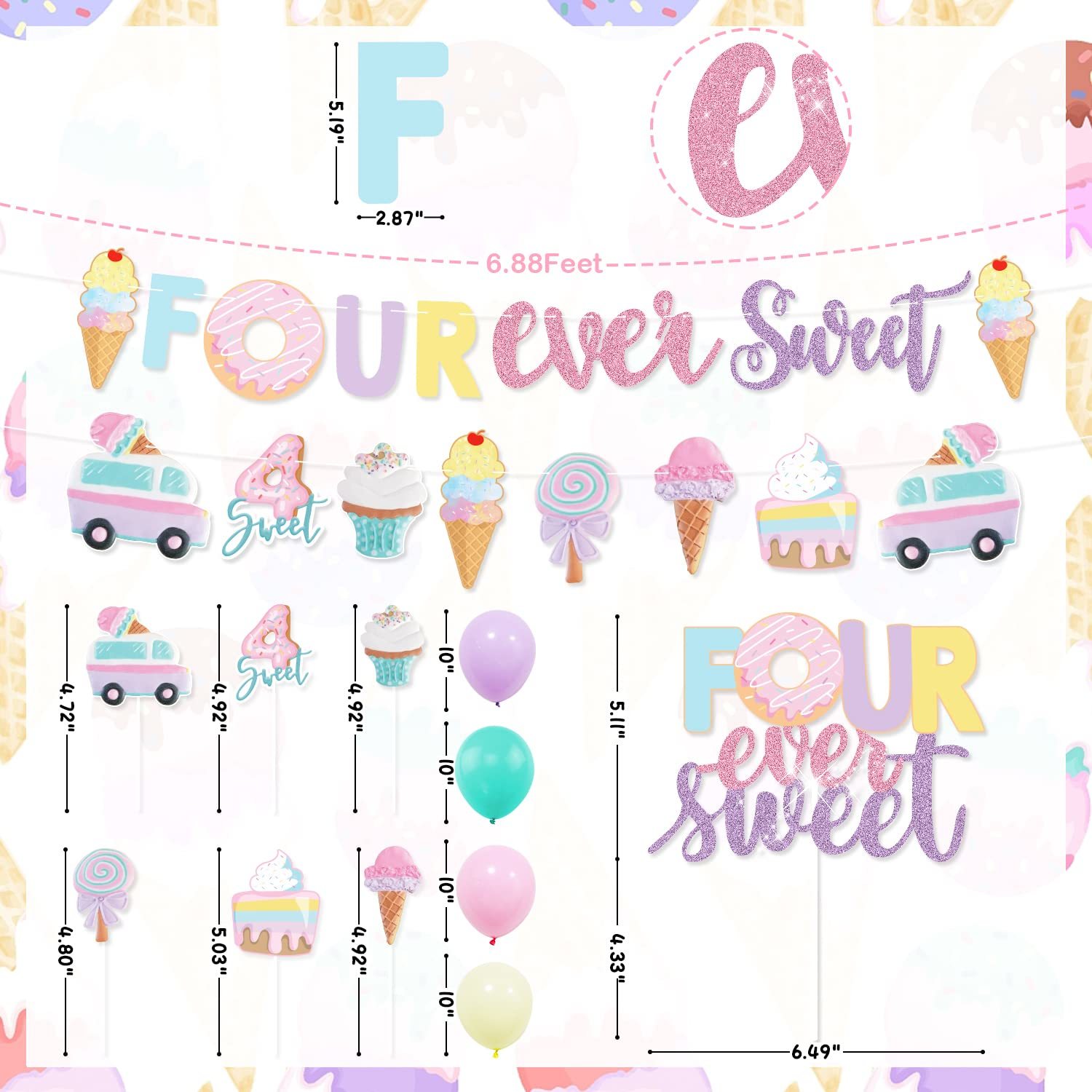 Four Ever Sweet Ice Cream Donut Birthday Party Decorations, Four Ever