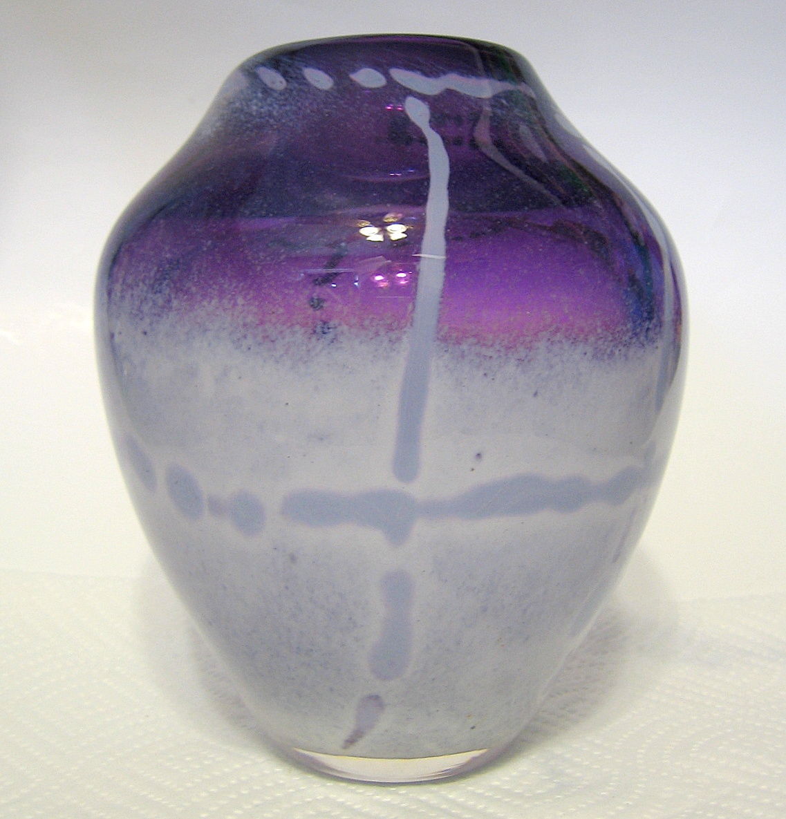 Studio Art Glass Purple Vase Abstract Design Hand Blown Cased Glass