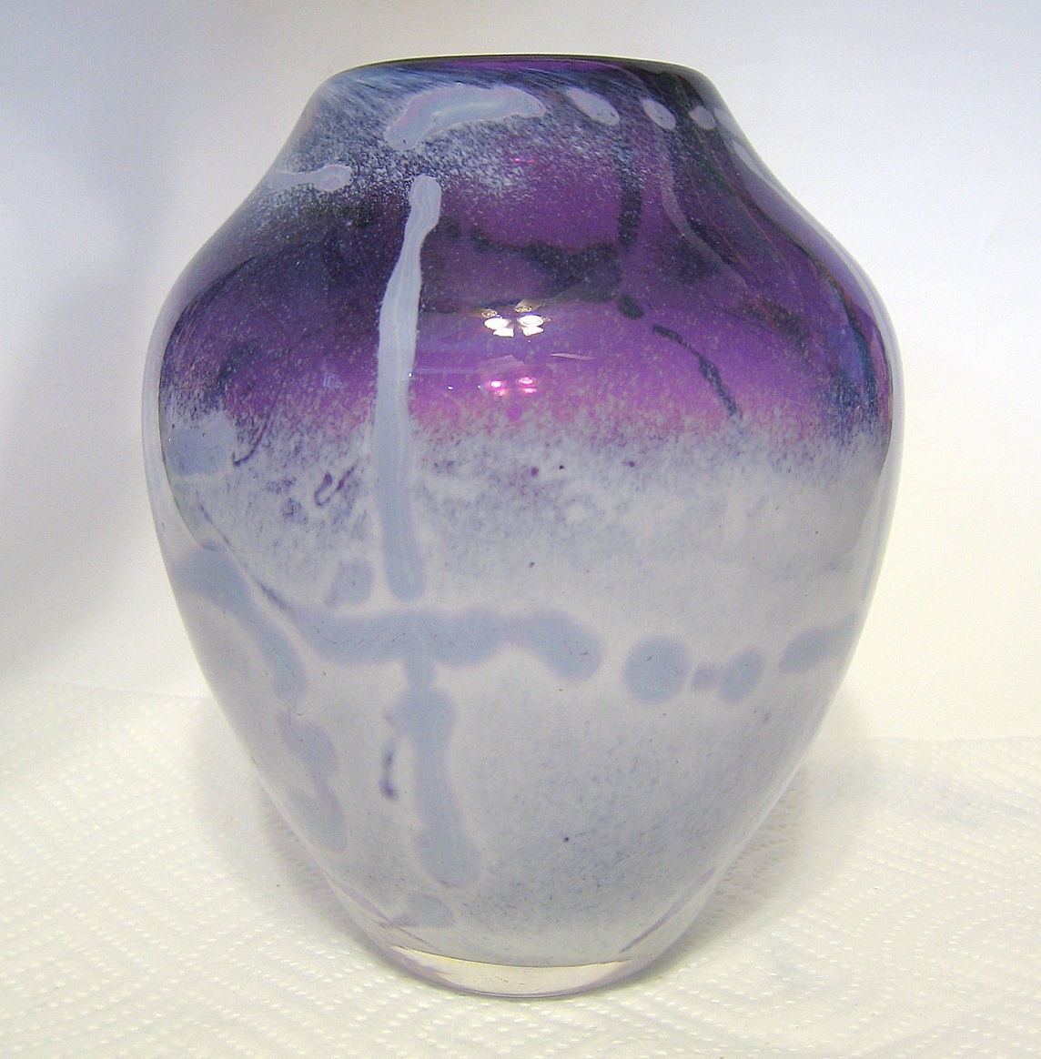 Studio Art Glass Purple Vase Abstract Design Hand Blown Cased Glass