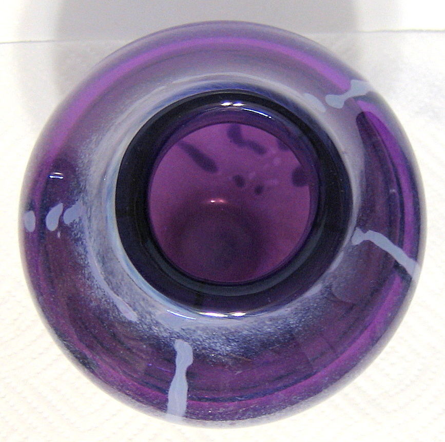 Studio Art Glass Purple Vase Abstract Design Hand Blown Cased Glass