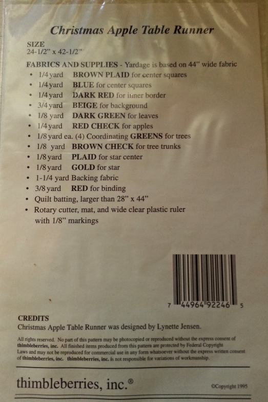 Thimbleberries, Inc LJ92246 Christmas Apple 24.5 x 42.5 Inch Table Runner Quilt Patterns