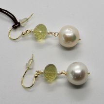SOLID 18K YELLOW GOLD EARRINGS WITH WHITE PEARL AND LEMON QUARTZ MADE IN ITALY image 5