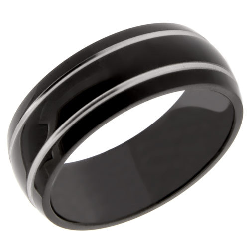 Men's Black Titanium Wedding Band Ring 8mm Width Bands without Stones