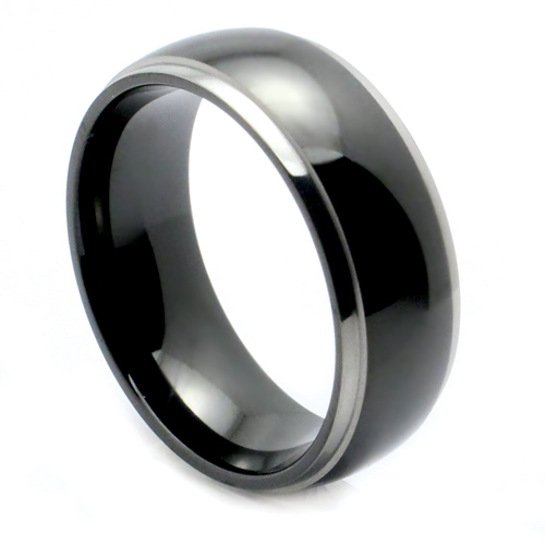 Men's Black Titanium Wedding Band Ring with Polished Edges Bands
