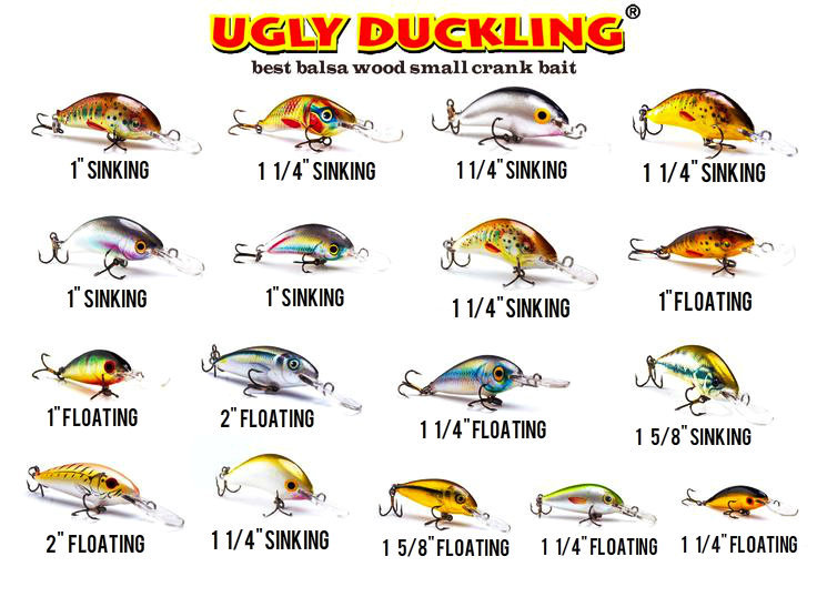 LOT OF 16 ULTRA LIGHT CRANKBAITS , UGLY DUCKLING BALSA WOOD , HAND MADE