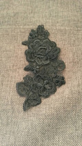Black venice antique lace applique collar pink flower vintage bridal lace - $2.50