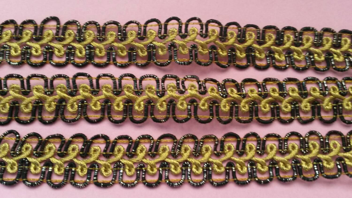 2 Yards Black and Gold Braided Lace Trim 3/4