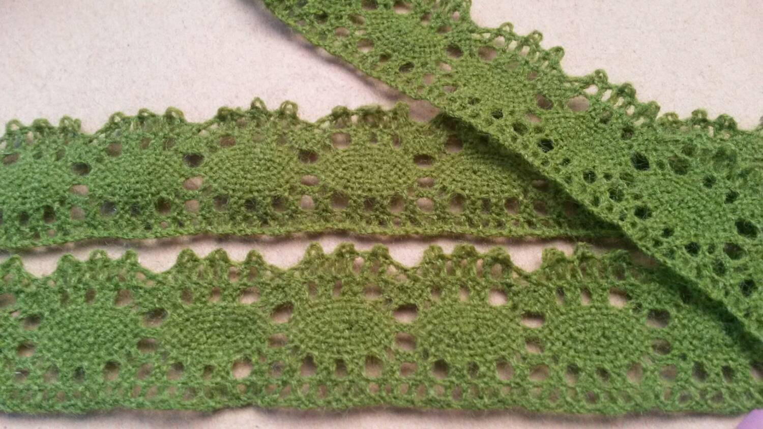 2 Yards GREEN Cotton Lace Trim 1.25-Wide, Crochet lace trim, Green lace Trims,
