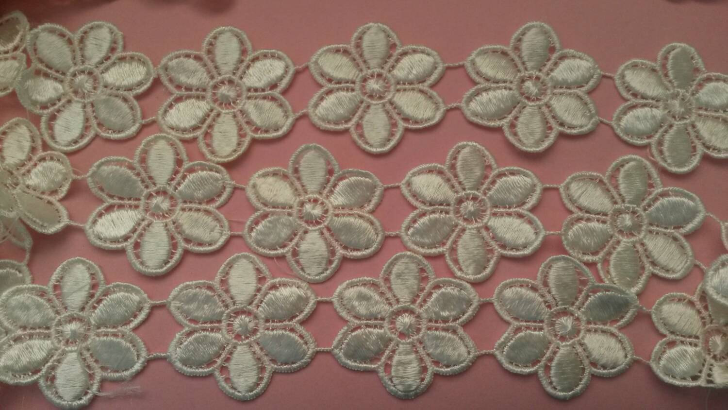 2 Yards WHITE embrodiery flower Cut Out petal lace trim 2 inch