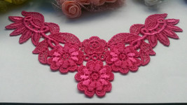Bright pink venice antique lace applique collar white vintage flower bridal lace - $3.50