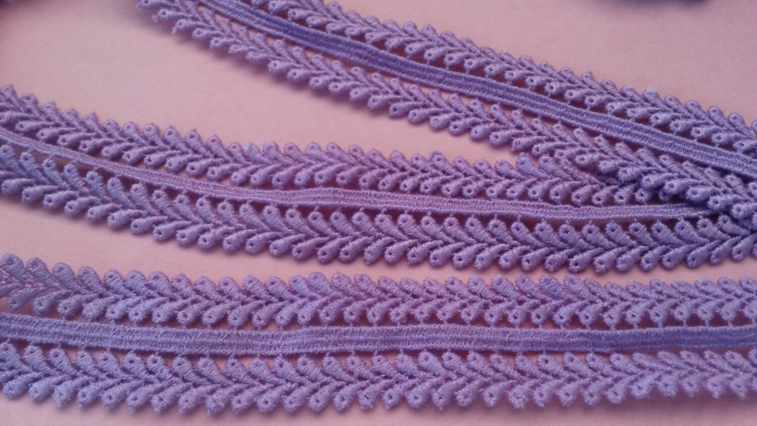 2 Yards PURPLE cotton lace trim wide embroidery crochet lace trim