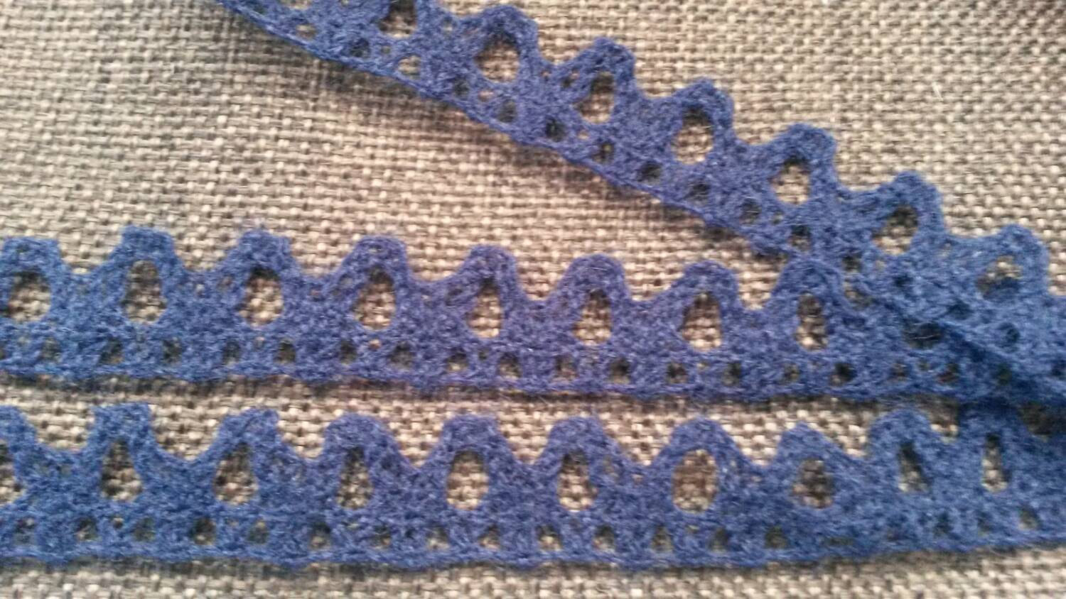 2 Yards 1 inch BLUE cotton crochet vintage antique lace trim