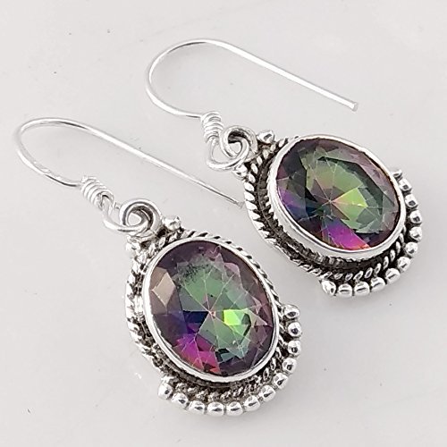 Mystic Rainbow Quartz Solid 925 Sterling Silver Earrings Handmade 