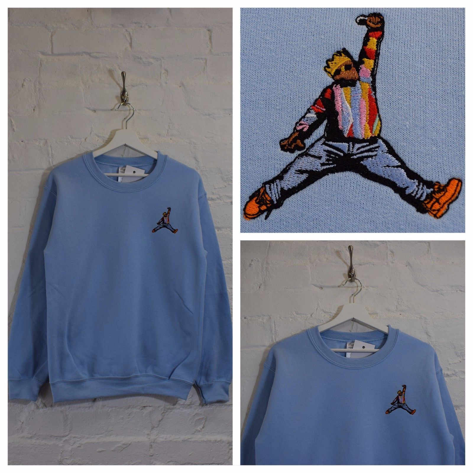 Image of Actual Fact Biggie x Jordan Hip Hop Light Blue Crew Neck Sweatshirt Top