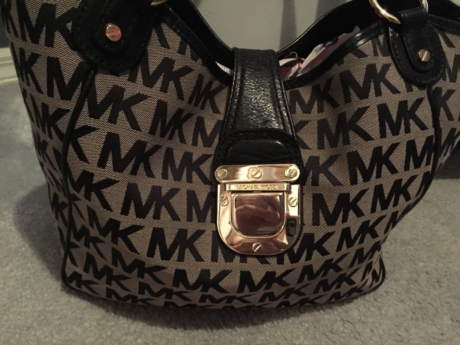 michael korshand bag tote BlackGray Canvas Large 12",11",8"4.5" MSRP