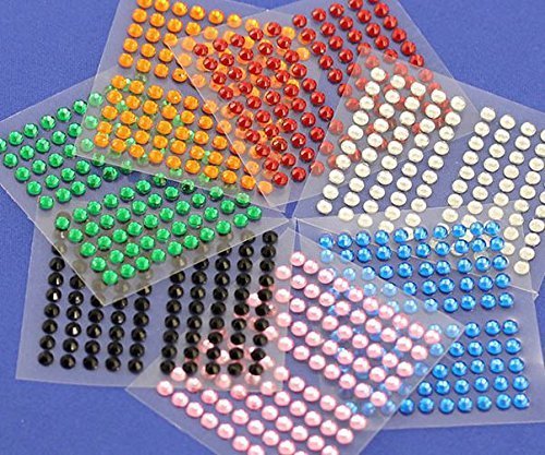 4mm Assorted Colors Stick On Face Gems and Body Jewels 7 Sheets - 700PCS