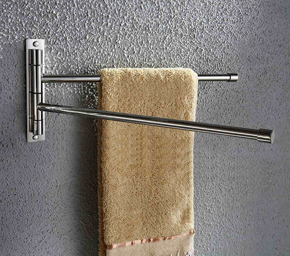 New Silver Stainless Steel WallMounted Towel Rail Swivel 2 Bars Bathroom Towel Towel Racks
