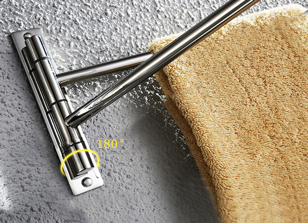 New Silver Stainless Steel WallMounted Towel Rail Swivel 2 Bars