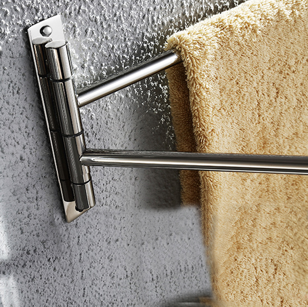 New Silver Stainless Steel WallMounted Towel Rail Swivel 2 Bars
