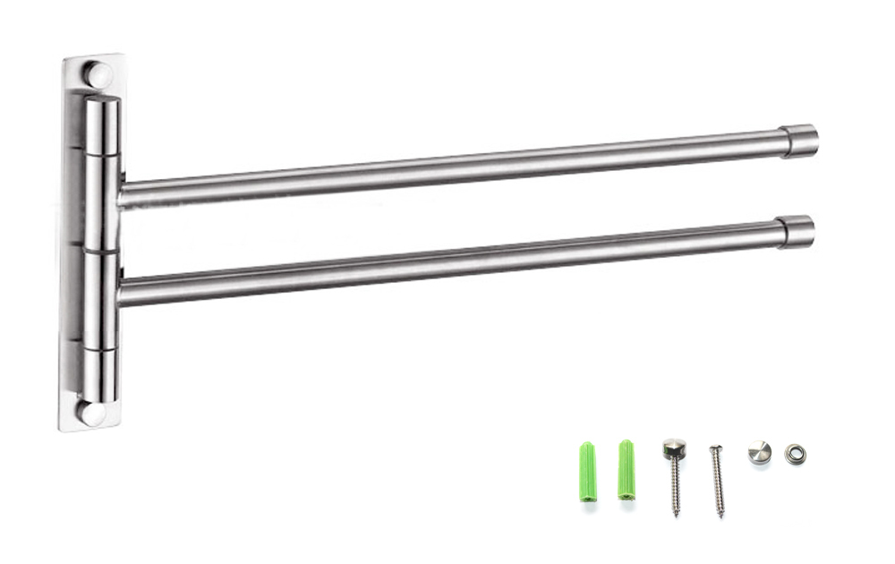 New Silver Stainless Steel WallMounted Towel Rail Swivel 2 Bars