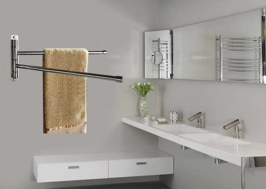 New Silver Stainless Steel WallMounted Towel Rail Swivel 2 Bars