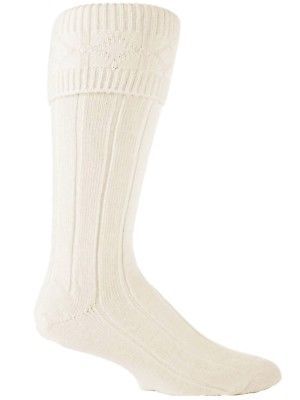1 Pair of Mens Wool Rich Thick Warm Wedding Formal Scottish Cream Kilt Socks