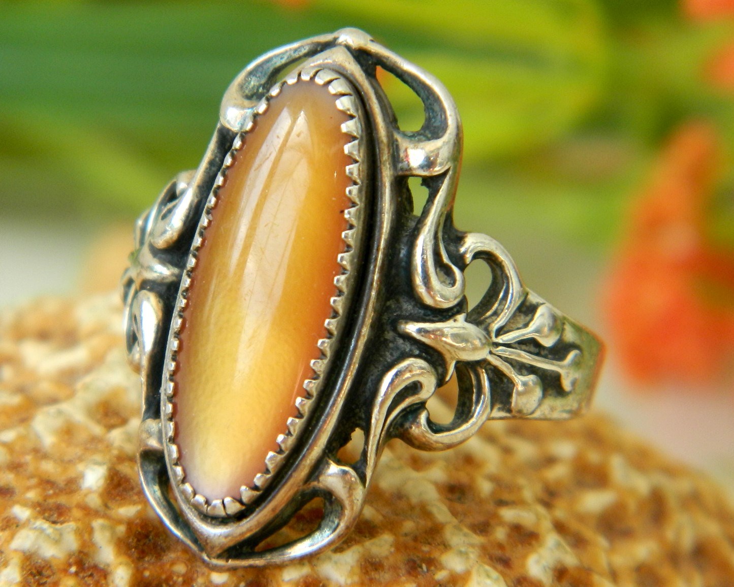 Primary image for Native American Ring Sterling Silver Golden Shell Size 7 WM Navajo