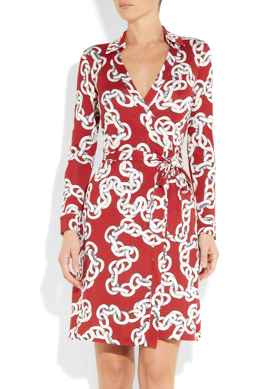 Diane Von Furstenberg New Jeanne Two Deep Red Chain Wrap Dress 12 Dresses
