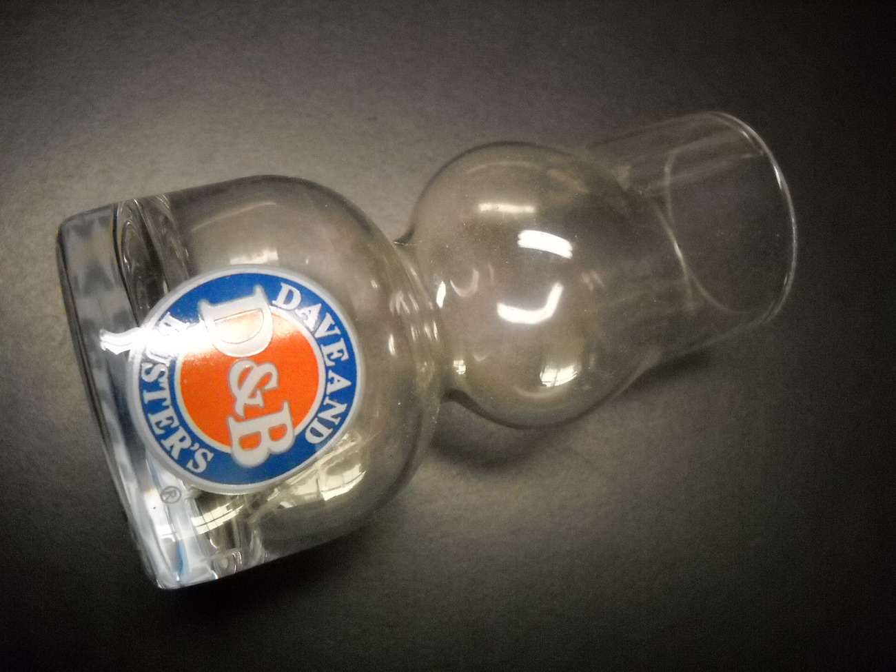 Dave And Buster's Double Bubble Shot Glass Clear Glass with Orange Blue