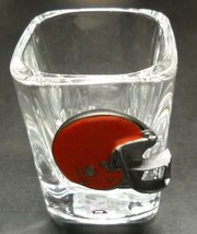 Cleveland Browns Shot Glass Square Style Heavy Glass Metal Orange Helmet NFL - $7.99