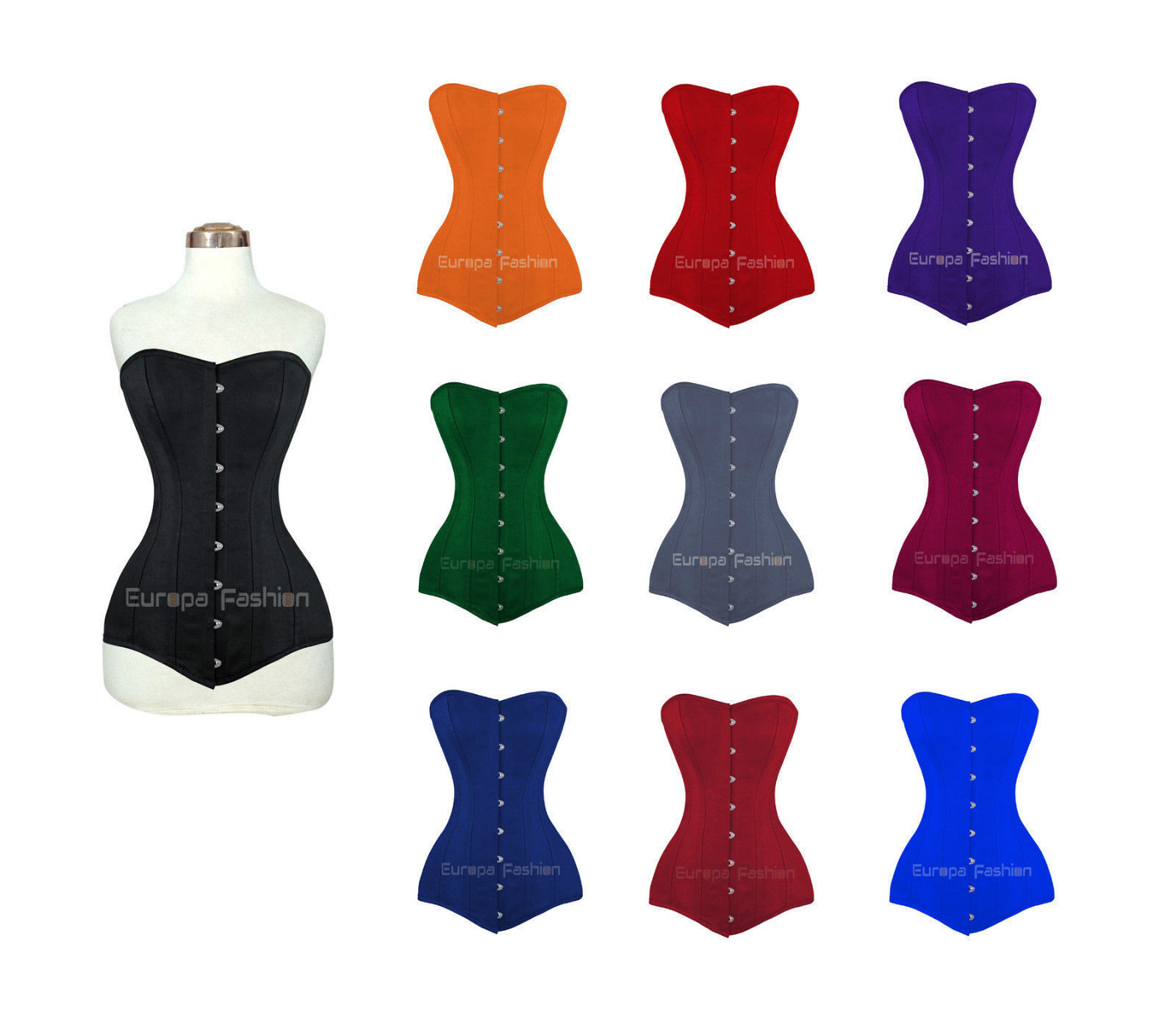 OVER BUST 3 layers LONG Cotton Double Steel Boned Waist Training corset 20+COLOR
