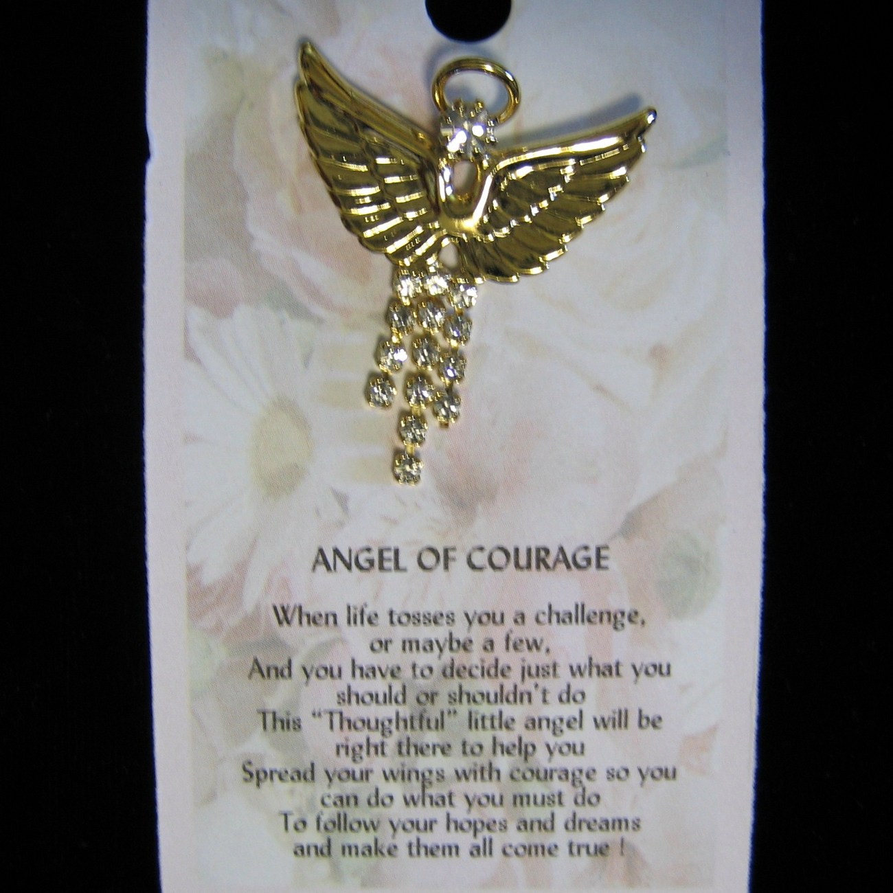 Angel of Courage Pin Dangling Crystal Gold hatpin lapel