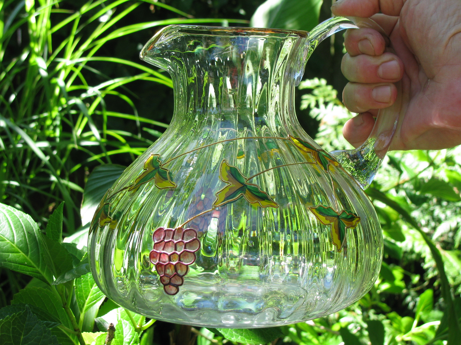 Antique Moser gilded and painted Art Glass Pitcher - Pitchers