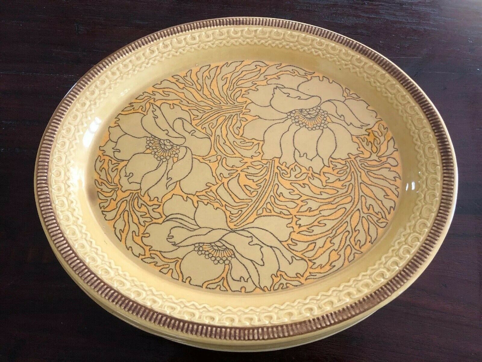 Primary image for 14x12 Lrg Franciscan Earthenware Oval Platter Mustard Yellow Flowers Amapola