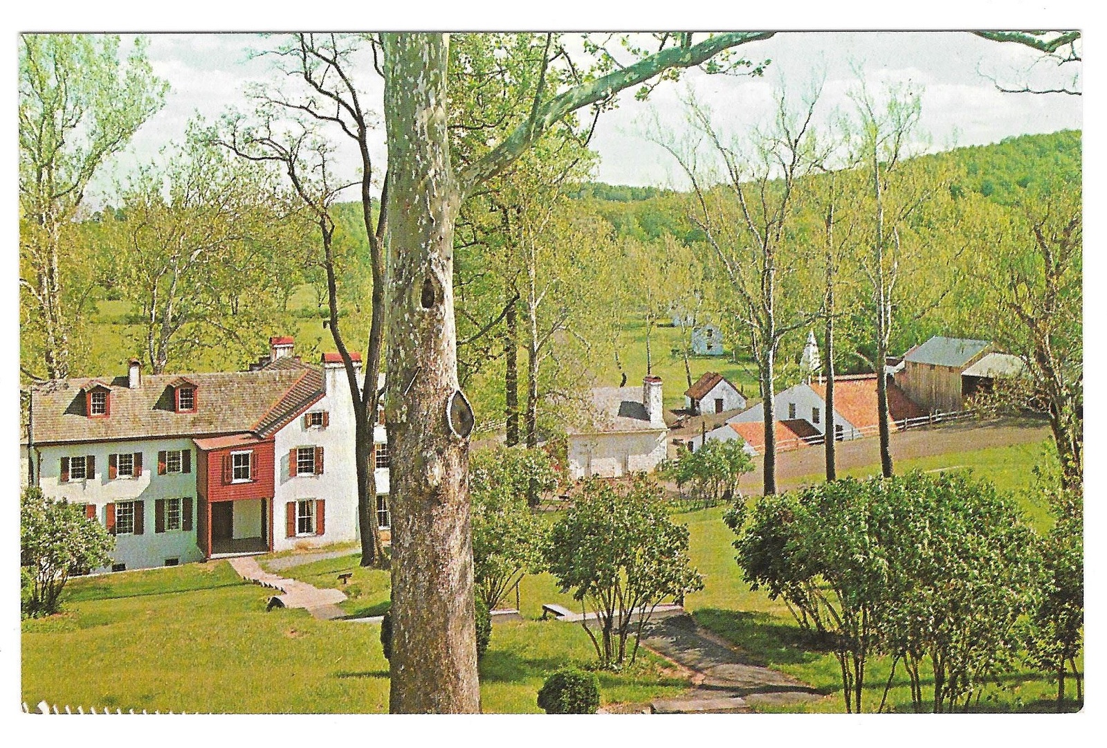 PA Hopewell Village View from Visitor Center Vintage Postcard Walter Miller Pennsylvania