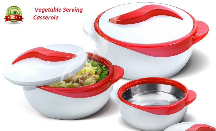 Serving Bowl Set 3 Pc Thermo Dish Bowls Casseroles w/ Lids Keep Hot