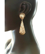 3&quot; Long Statement Golden Hammered Teardrop Clip On Everyday Casual Earrings - $14.36