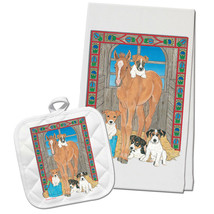 Jack Russell Terrier &amp; Horse Kitchen Dish Towel and Pot Holder Gift Set - $24.95